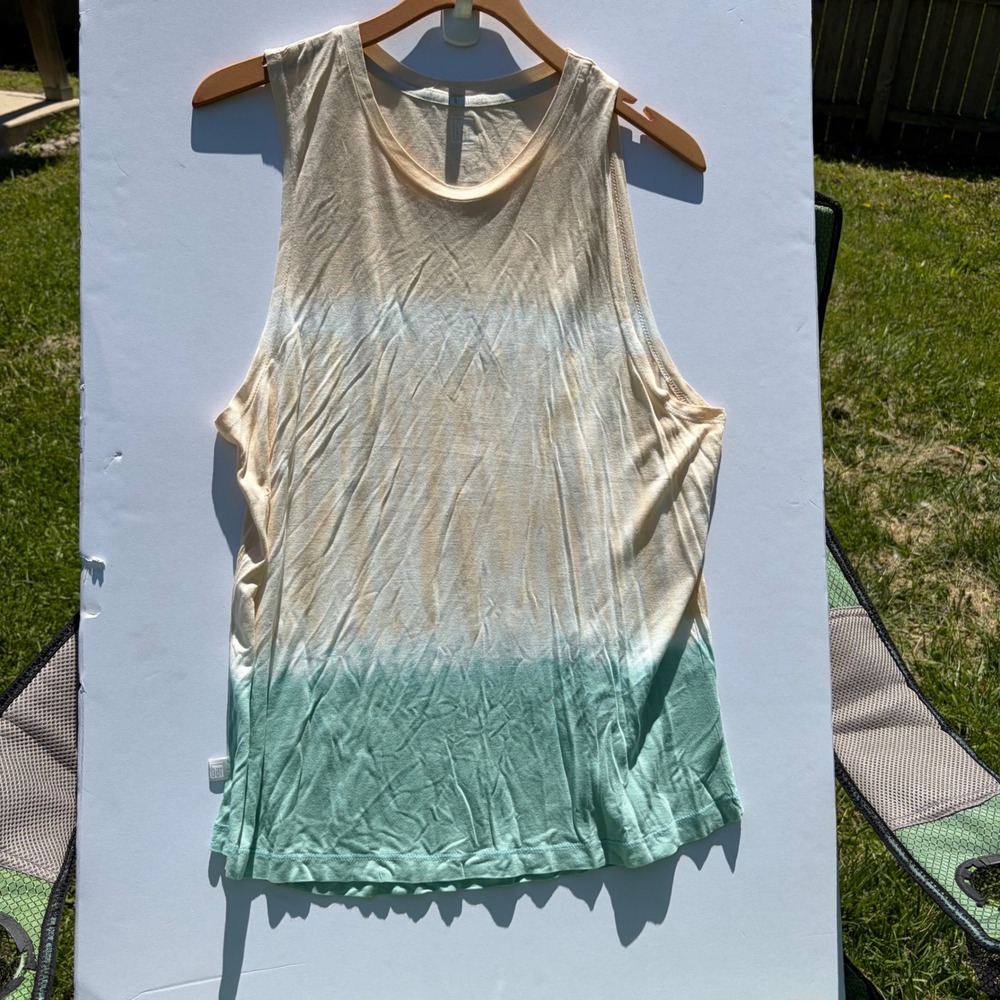 Bar Method 16d Womens Ombre Muscle‎ Tank Top Dip Dye Mint Cream Viscose Large